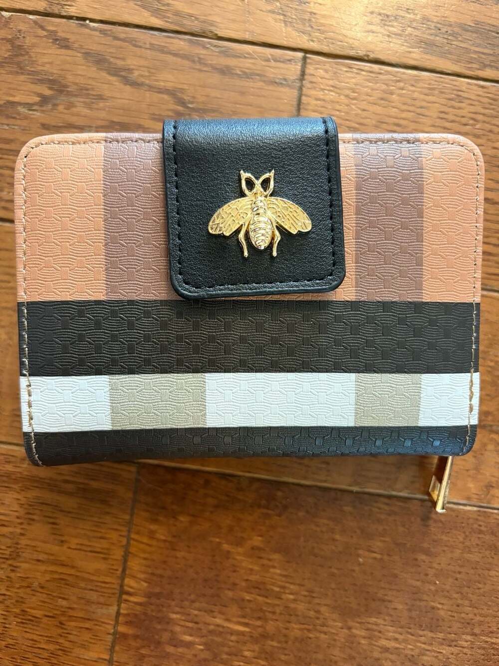 Deluxity Los Angeles Bee Embellished Plaid Bifold Wallet